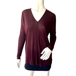 VINCE Burgundy | Plum Long Sleeve Shirt V-Neck Pullover Size S